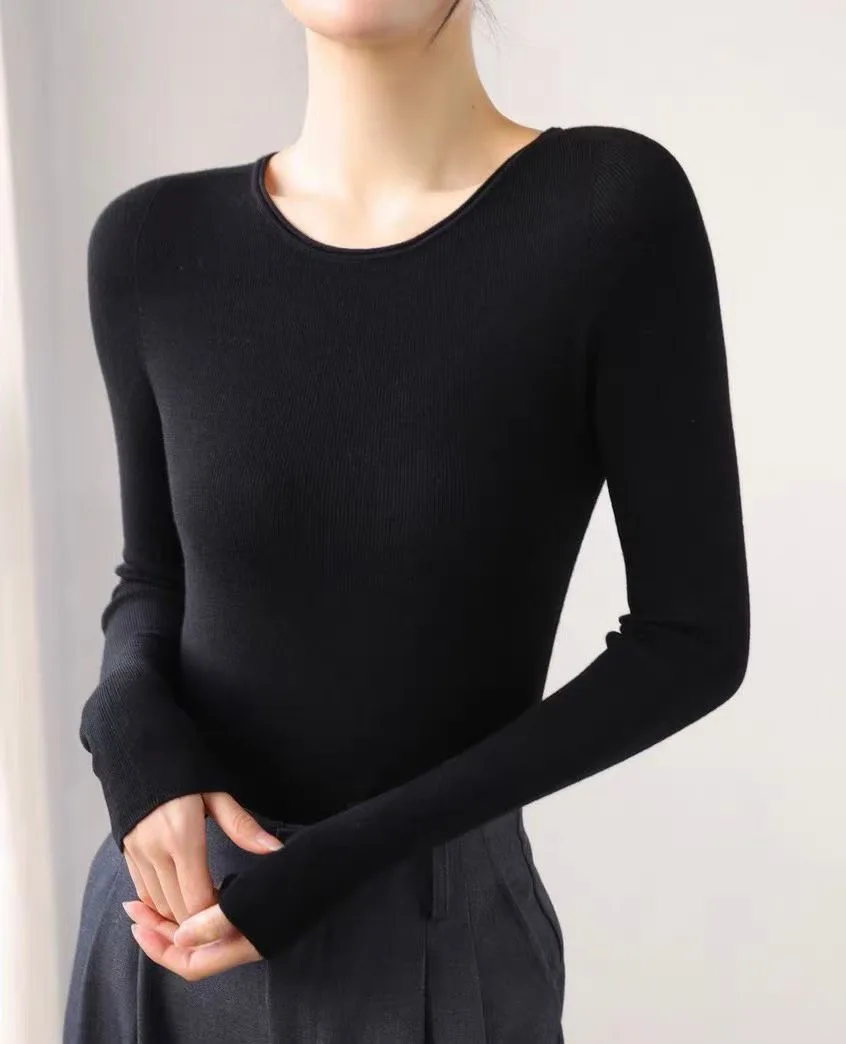 Classico versatile lungo strato base Sve Camere rotondo Ne T-shirt alta elastica da donna confortevole e delicata sulla pelle