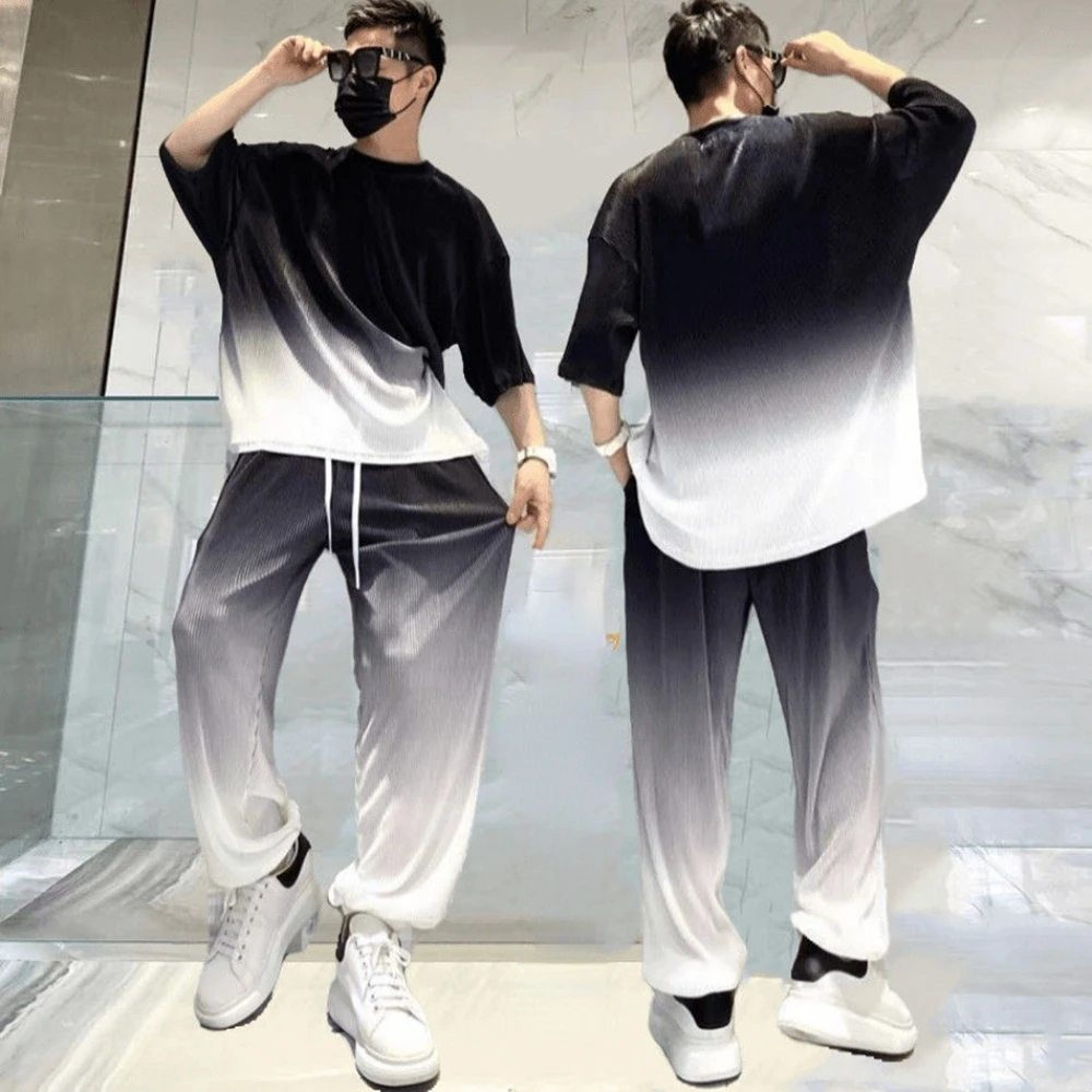 

Sports Suit Men's New Fashion Summer Short Sleeve T-shirt Long Casual Pants Loose Tracksuits Set Mens Clothes