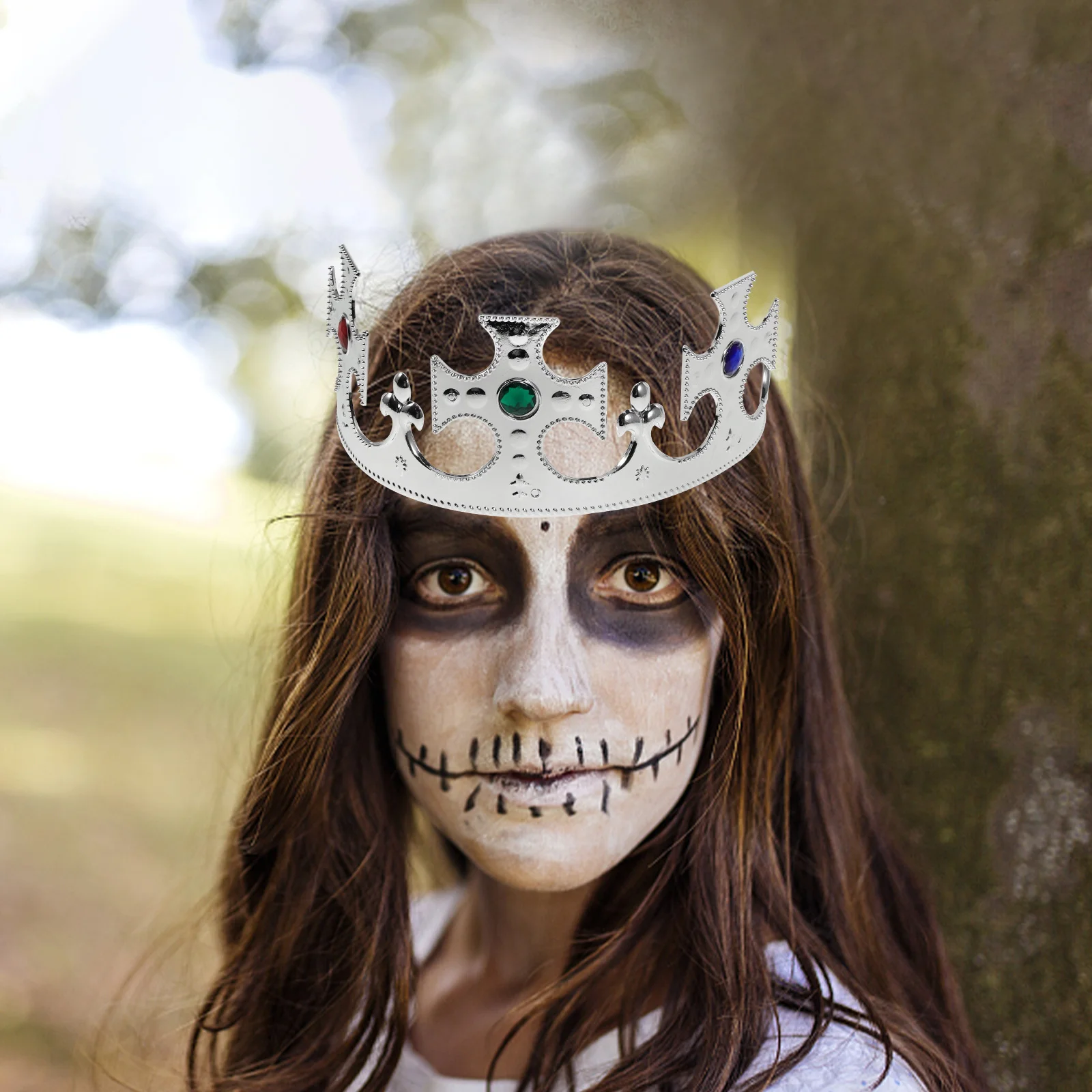 

2Pcs Halloween King Crown Silver Plastic Plating Royal Medieval Cross Crown Party Prop Costume Accessory