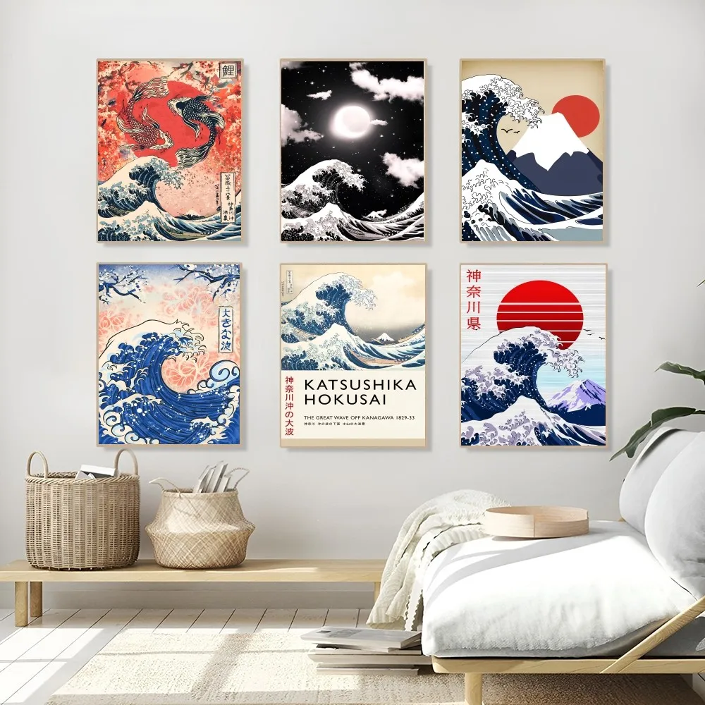 1PC Japanese Waves Poster Self-adhesive Art Waterproof Paper Sticker Coffee House Bar Room Wall Decor