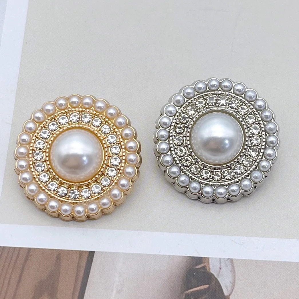 6Pcs Of Metal Fashion Pearl Diamond Round Buttons for Clothing DIY Exquisite Decorative Button Sewing