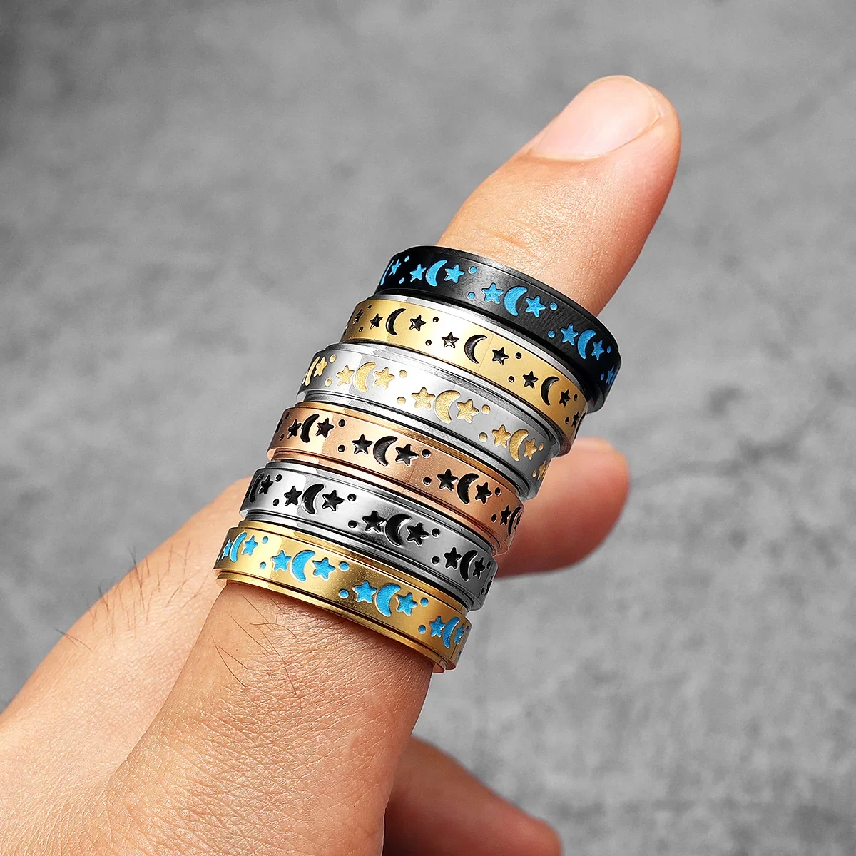 Starry Night Stars Moon Luminous Men Rings Stainless Steel Punk Luxury New In Women Jewelry Fashion Accessories Gift Wholesale
