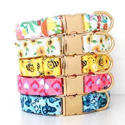 조정 가능한 나일론 애완 동물 ID 태그 목걸이, 꽃무늬 프린트 개 목걸이, 소형 대형견용 금속 버클 포함