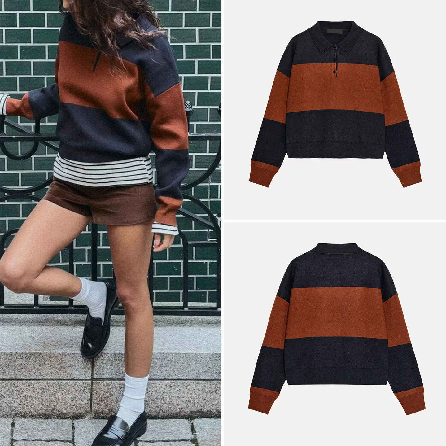 

2025 Autumn New Sle Women's Faion Simple Striped irt Knitted Sweater Loose Fit Long Sve Daily Wear Z