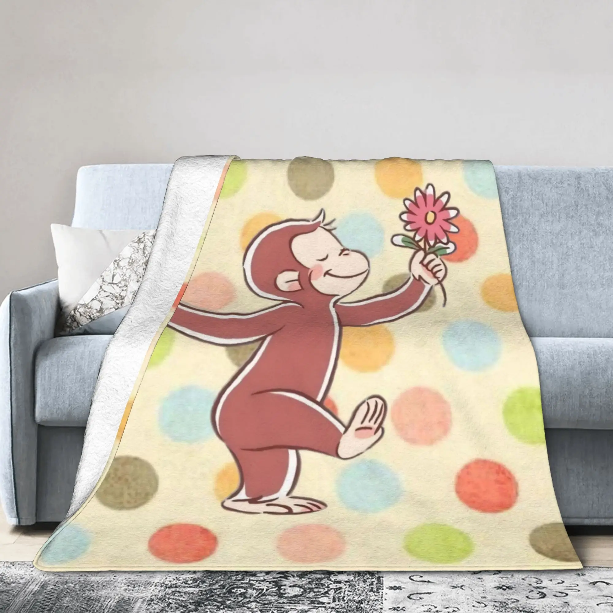Curious Monkey Georges Cartoon Blanket TV Series Wool Novelty Breathable Throw Blanket for Home Spring Autumn Office