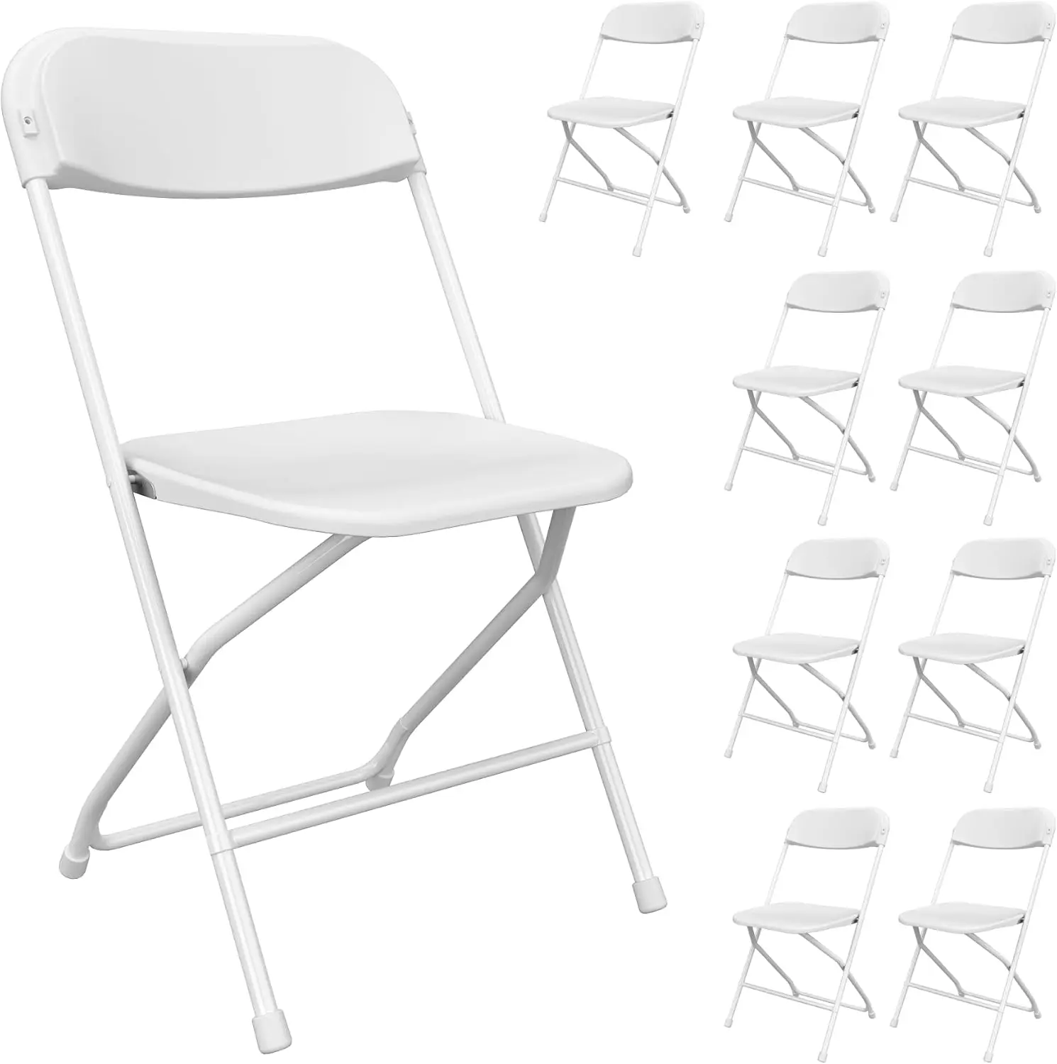 10er-Pack weiße Klappstühle, tragbare Partystühle, Kunststoff-Klappstuhl, stapelbare kommerzielle Sitze mit Stahlrahmen für das Büro