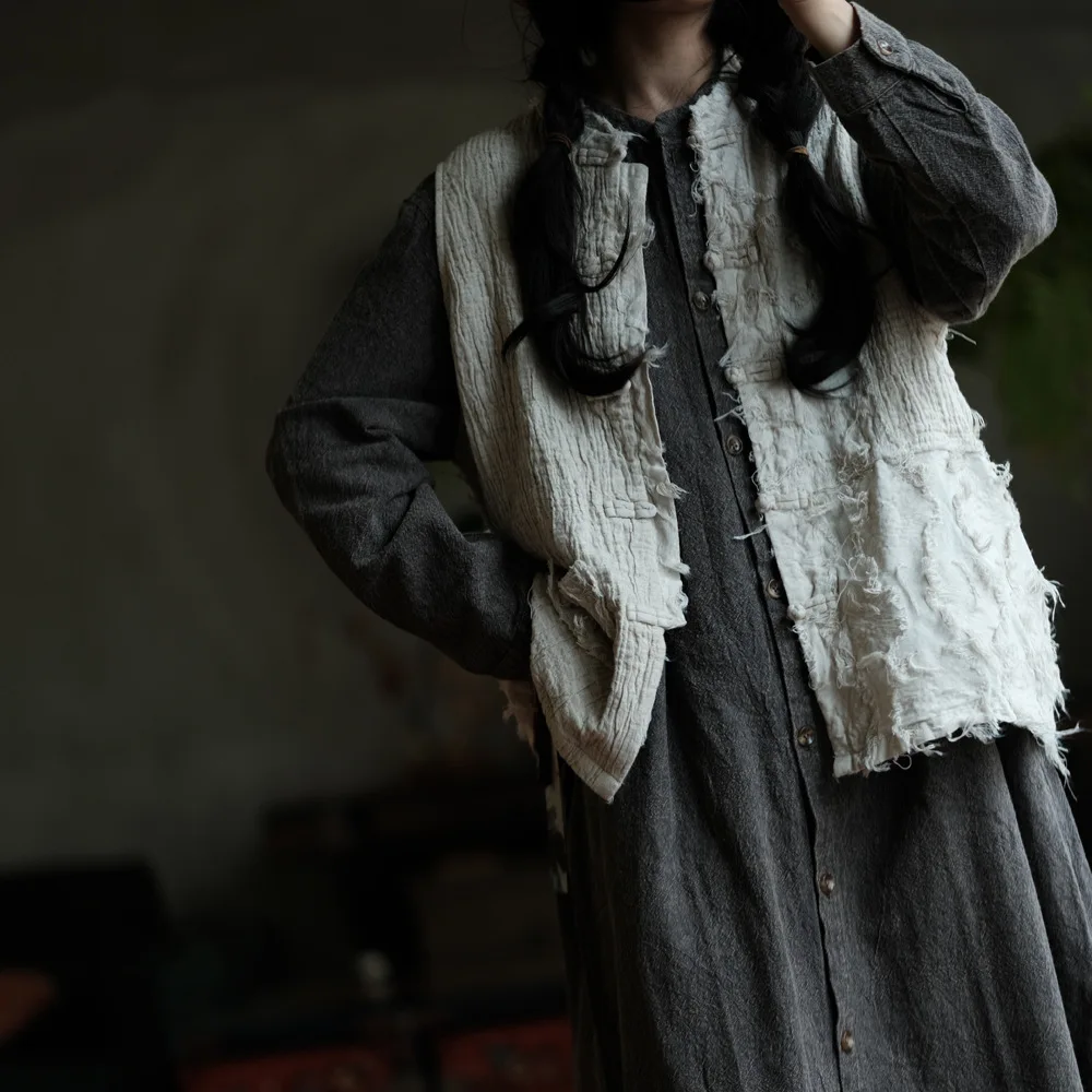 

New Arrival Fall Arts Style Women Single Breasted Loose Jackets Original Design Vintage Patchwork Cotton Linen Coat High Quality