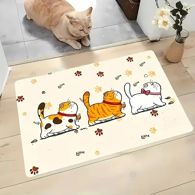 VIKAMA Cute Cartoon Cat Kitchen Rug Multi Kitten Paw Print Water Oil Proof Non Slip Long Floor Mat For Home Kitchen Decor