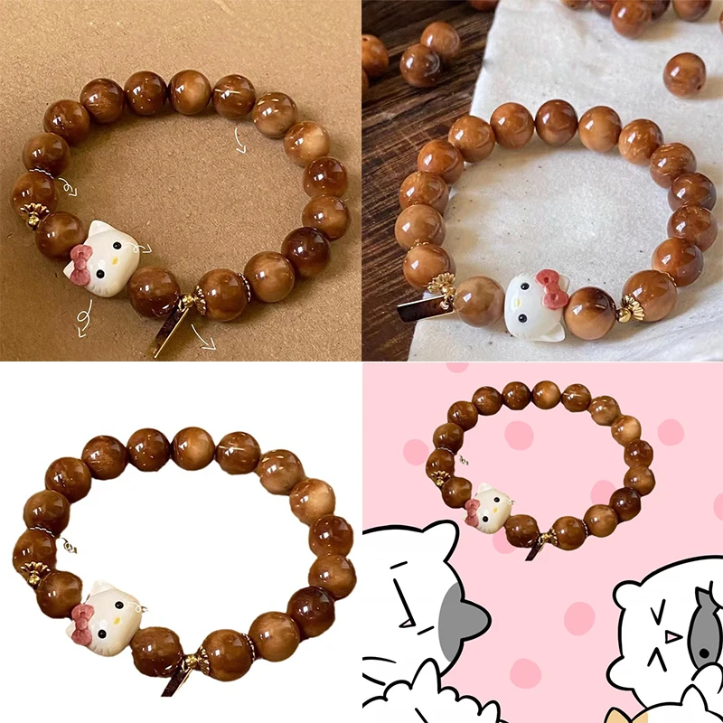 

Sanrio Hello Kitty Chinese Retro Bead Bracelet Anime New Niche Design High-end Exquisite Elastic Couple Bracelet Birthday Gift