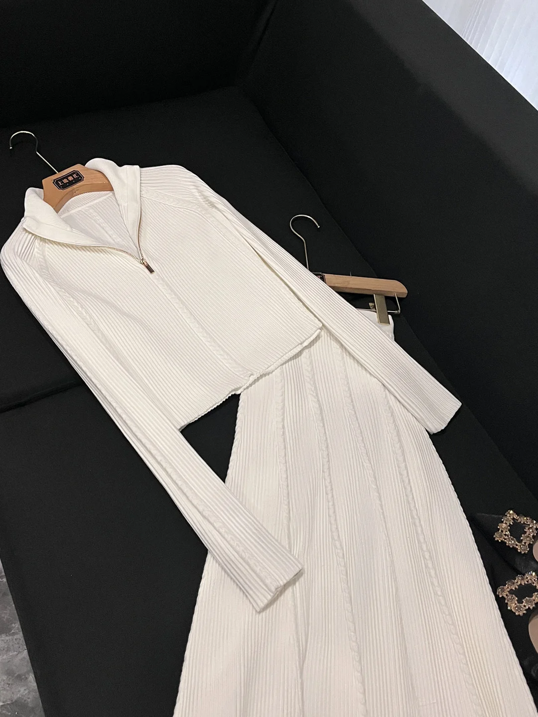 أبيض عالي الخصر طويل Sve محبوك بلوزات و f تنورة مجموعة الخريف الشتاء جولة Ne سستة تصميم Faionable المرأة فرقة #3