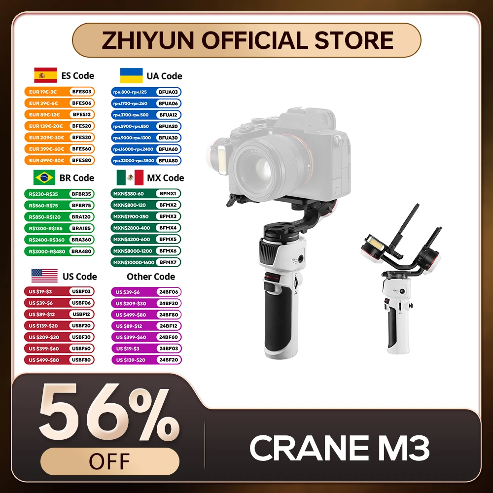 ZHIYUN Official Crane M3 Gimbal for Mirrorless Cameras Smartphone Action Cam Handheld Stabilizer for Camera iPhone 14 Pro Max