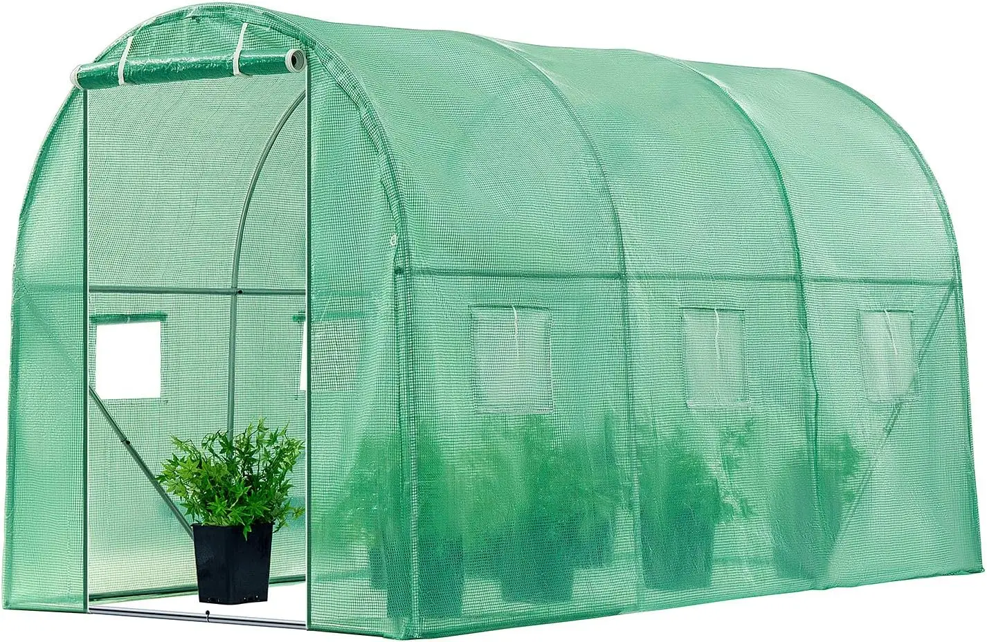 

10x7x7 Ft. Large Walk in Greenhouse, Greenhouse Tunnel, Garden Plant Hot House with Green PE Cover, Roll-up Zipper Door