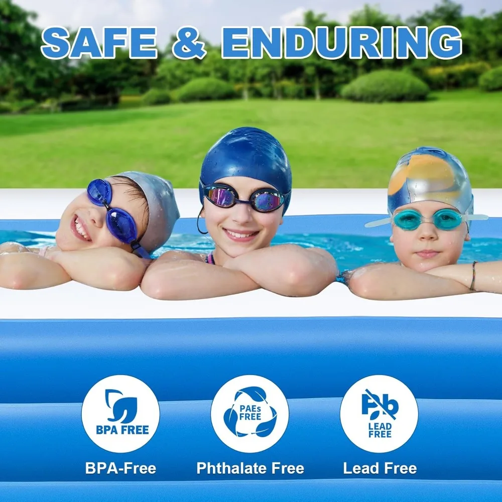 Large Inflatable Swimming Pool with Pump, 130" x 72" x 22" Oversized Thickened Blow Up Pools for Adults and Kids