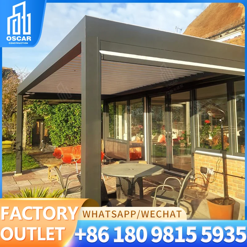 6X4 High End Manufacturers Outdoor Patio Free-sanding frame Retractable Bioclimatic Folded Roof Louver Pergola