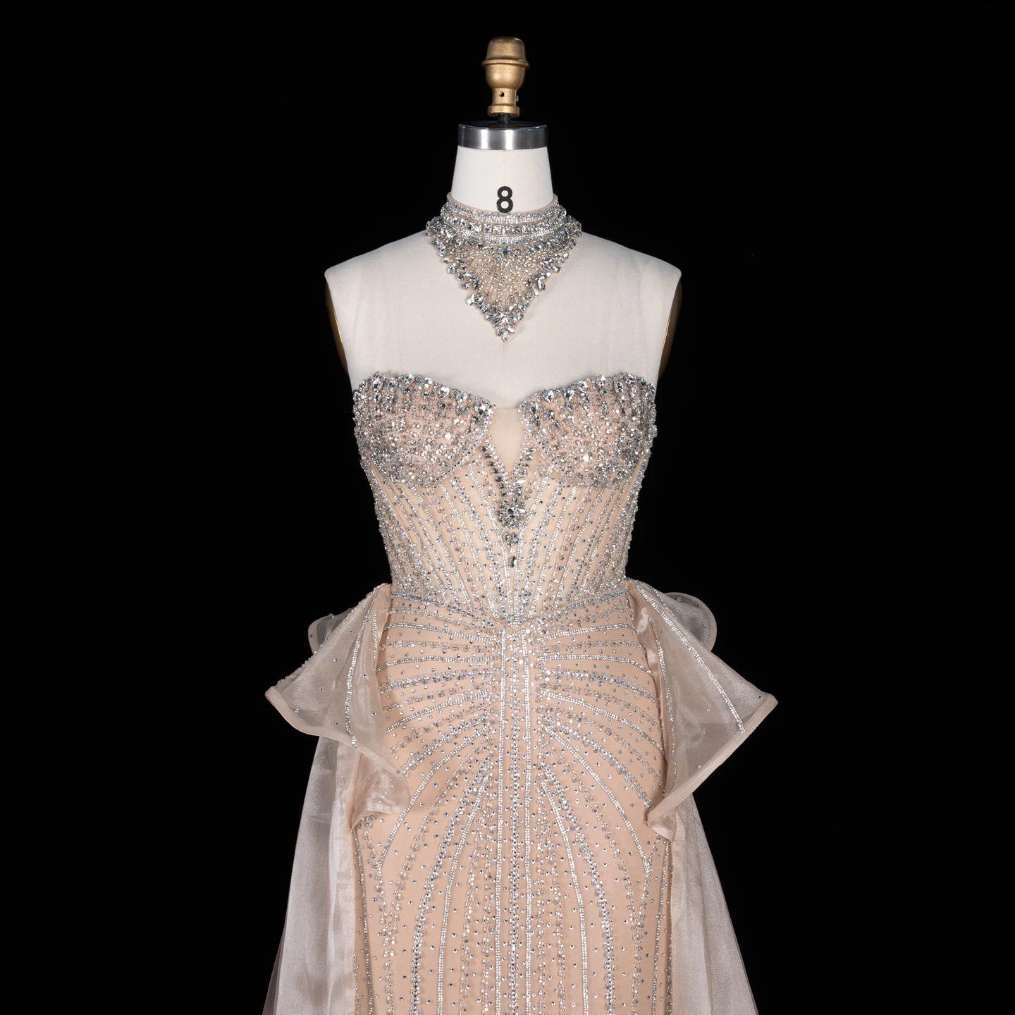 Sharon Said Abendkleid Luxuriöses Meerjungfrauenkleid aus Tüll mit Kristallen, Korsett und Perlen, Dubai Formelles Hochzeitskleid mit Überrock SS139 Maßanfertigung – Detail 14