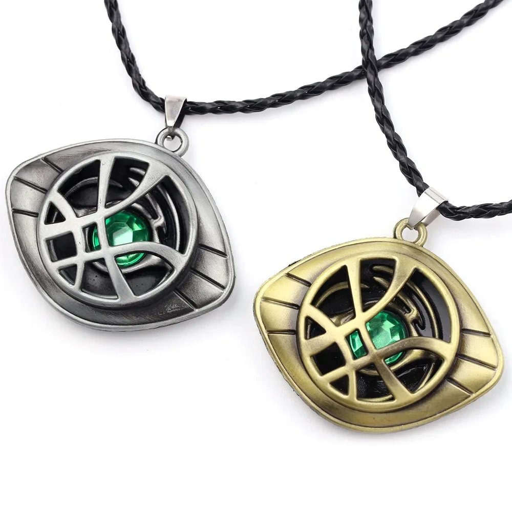 Marvel Doctor Strange Necklace Avengers Eye of Agamotto Pendant Leather Chain Vintage Jewelry for Children Men Necklace