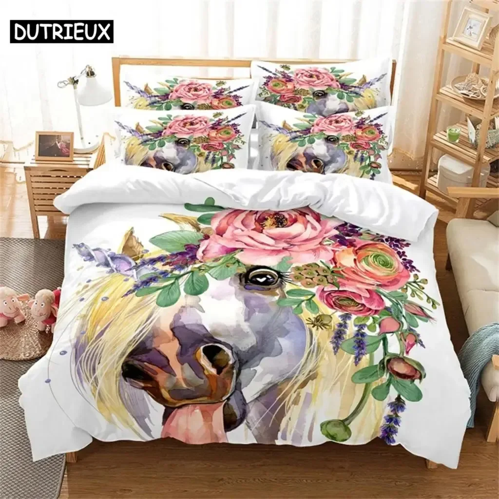 Horse Fashion Bedding Set 3D Digital  Printing Duvet Cover Sets 1 Quilt Cover + 12 Pillowcases USEUAU Size