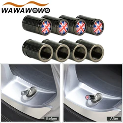 4Pcs/Set Union Jack Flag Style Carbon Fiber Car Wheel Tire Valve Stem Air Cap for Pickup, Lorry, Trucks, SUV, Motorcycle, Bike