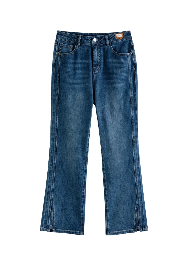 DUSHU Jeans Bootcut a vita alta stile pendolare bicolore per donna autunno nuovi pantaloni Slim Fit All-match a nove punti femminili