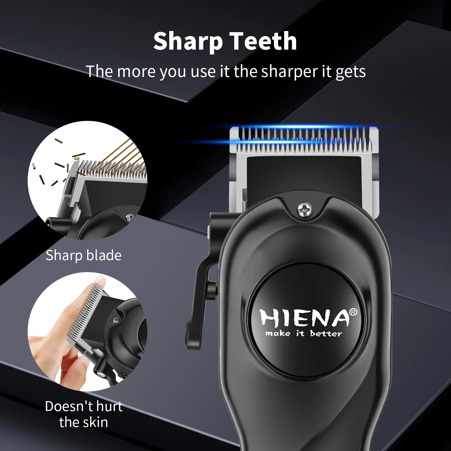 HIENA HYN-248 ماكينة قص الشعر الكهربائية ذات محرك عالي السرعة قابلة لإعادة الشحن ماكينة تشذيب الشعر الاحترافية مع قاعدة شحن باللون الأسود