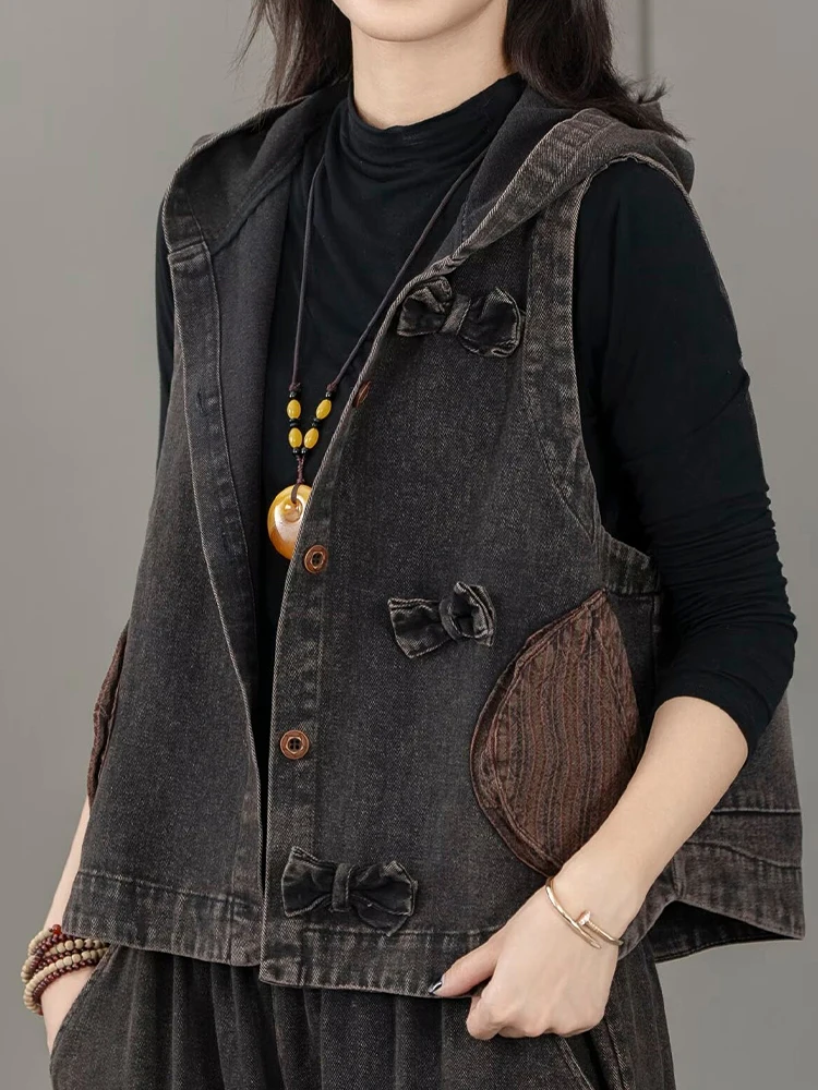 Max LuLu Fall Coats Women Leisure Loose Punk Waistcoats Vintage Embroidery Hooded Sleeveless Clothes Fashion Classic Denim Vests