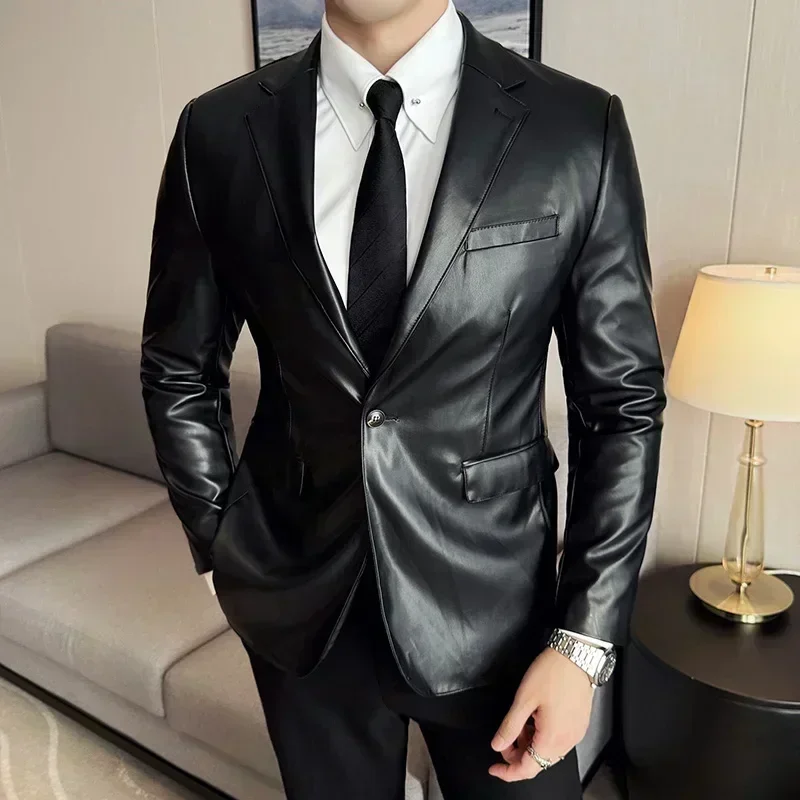 Leather jacket men's suit jacket new Korean version slim fit business fashion cool trend casual men's suit 2025 new style