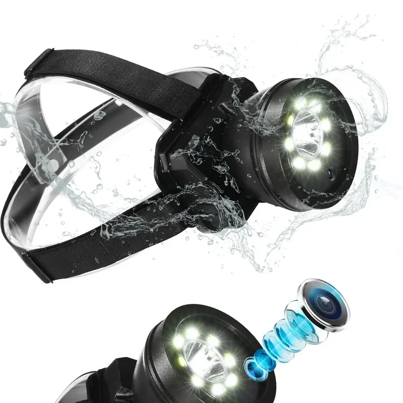 Outdoor Sports Camera with Headlamp USB Charging Waterproof Head-Mounted Sports Video Camera 1080P