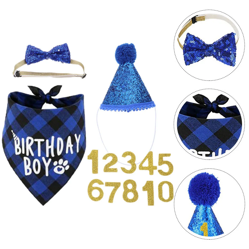 

1 Set Cat Birthday Headband Hat Bowtie Collar Costume For Kitten Party Wear Adjustable Comfortable Festival Christmas Wedding