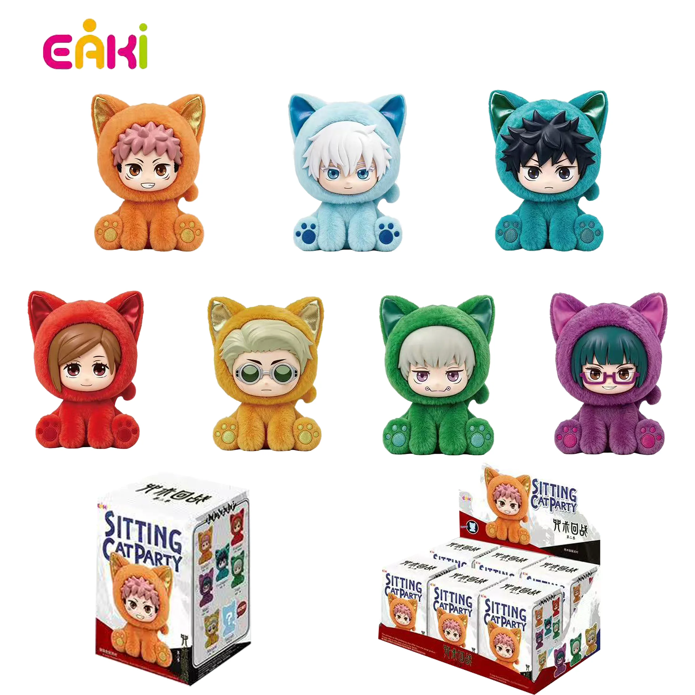 Eaki Jujutsu Kaisen Sitzende Katze Party-Serie Blind Box Plüsch-Vinyl-Puppe Actionfiguren Gojo Satoru Itadori Nanami Überraschungsspielzeug