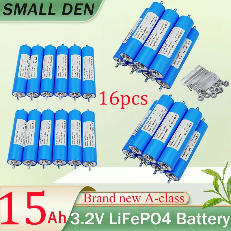 New 16pcs 3.2V 15Ah LiFePO4 Battery C33 Lithium Phosphate Cell for 12V 24V Motorcycle Car motor Modification Inverter batteries