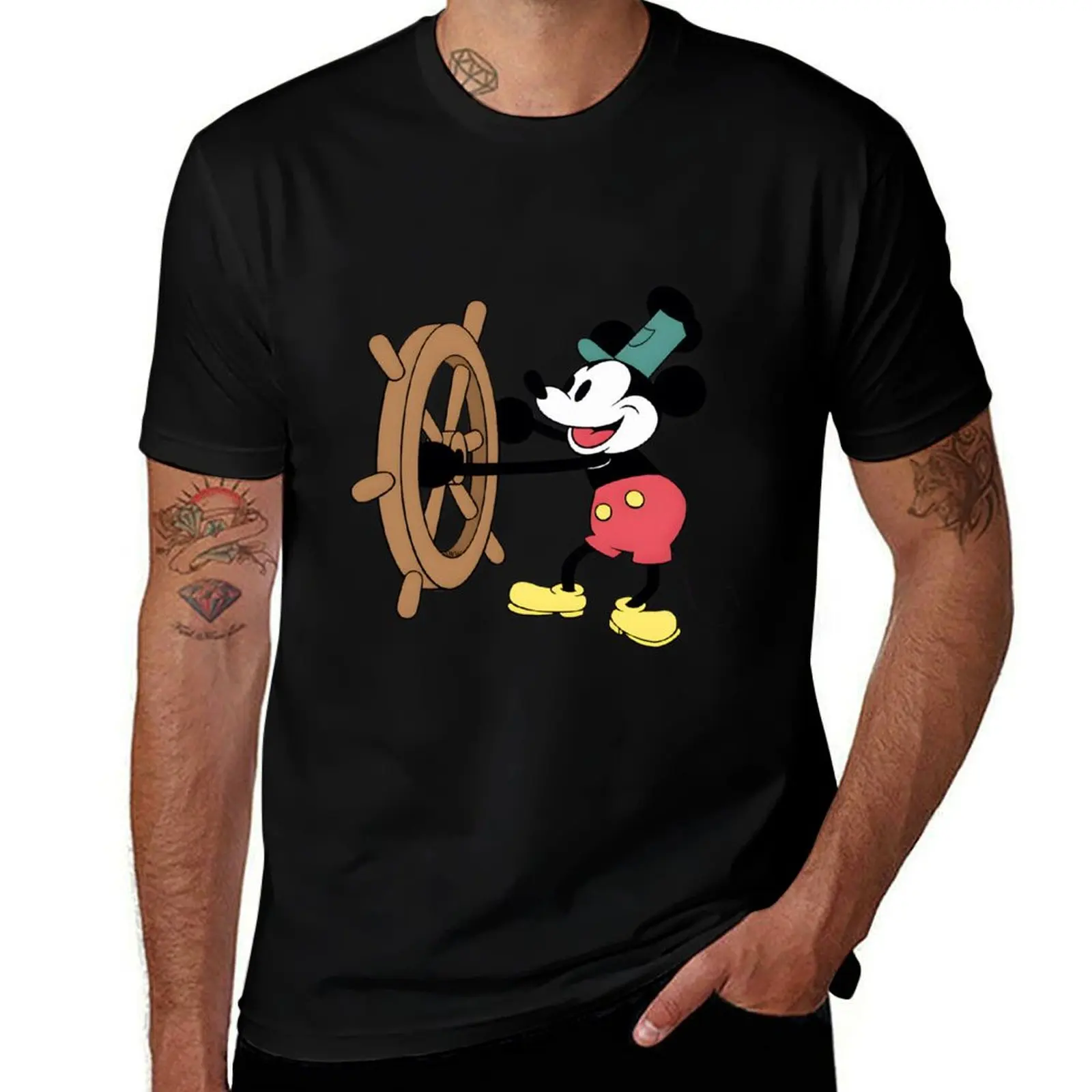 Mickey Steamboat Willie (public domain) T-Shirt graphic t shirt vintage blue archive summer shirt luxury clothes men