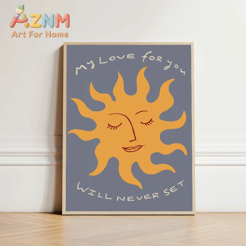 1pc frameless Canvas Painting Sun Moon Planet Cartoon Cute Bohemian Illustration Posters Canvas Printing Wall Art Picture for To