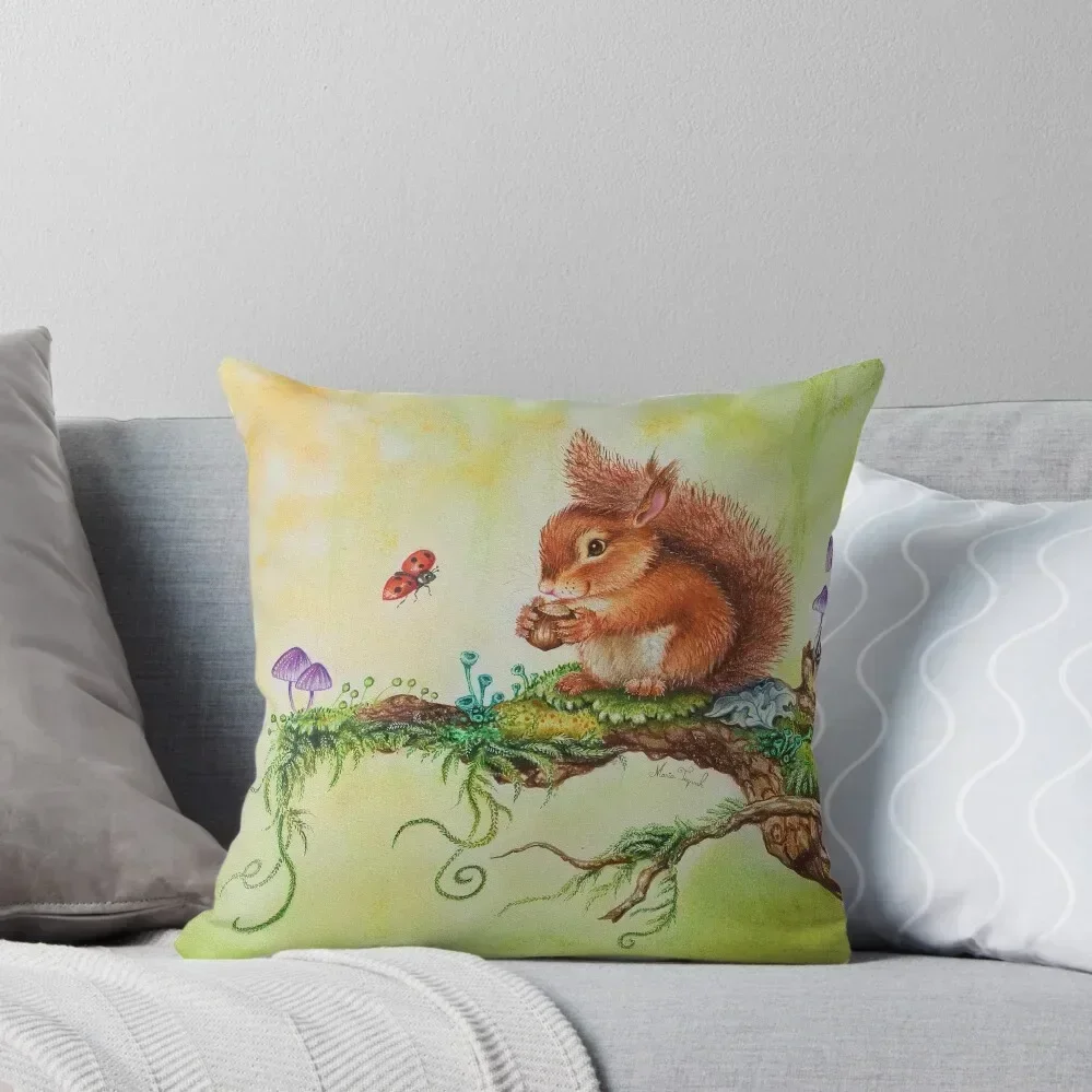 Squirrel and ladybug by Maria Tiqwah Throw Pillow Cushions For Decorative Sofa Couch Pillows pillow