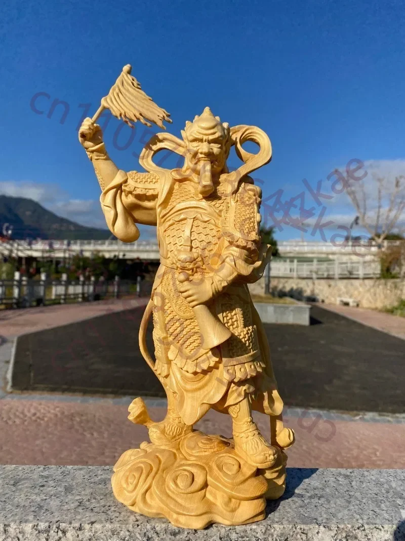 Hand Carved Hinoki Wood Mian Ran Da Shi Statue Figurine - Buddhist Wrathful Deity Guardian Ornament Home Temple Altar Decor Gift