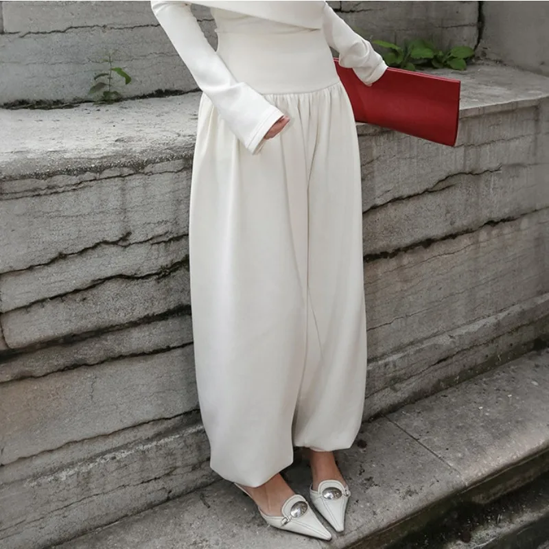 

Elegant Women Baggy Pants Solid White High Waist Trousers 2025 Autumn Winter New Popular Capris Streetwear Office Lady Outfits