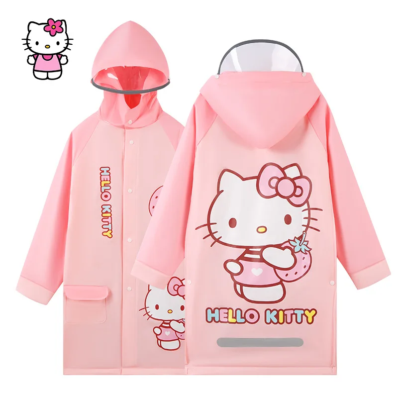 Sanrio Children's Raincoat Kawaii Outdoor One-Piece Poncho Hooded Button Pocket Raincoat Cartoon Hello Kitty Kuromi Clothing