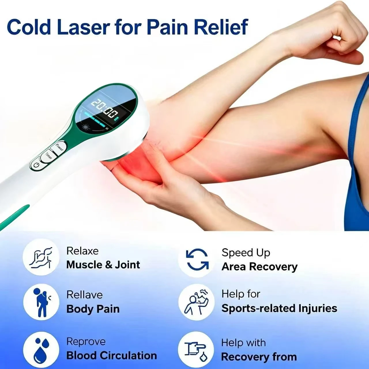 Smart 670mW Cold Laser Therapy Device 808nm 650nm Adjustable Physio Massager Targeted Pain Recovery