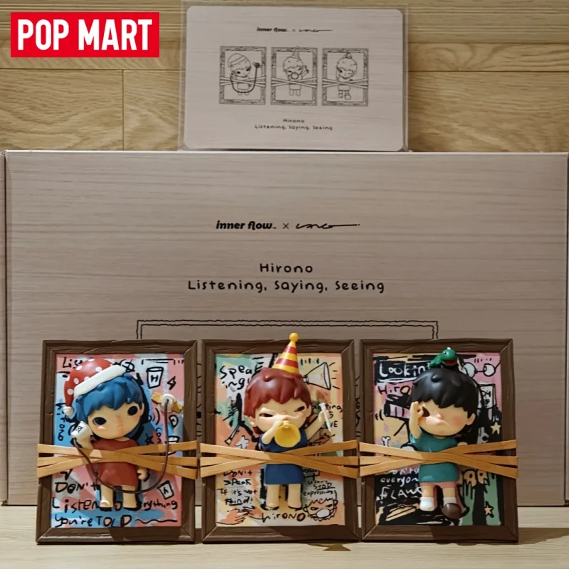 Original POP MART Hirono Listening Saying Seeing Set Pvc Anime Figures Collectible Figurines Model Toys Gift For Fans