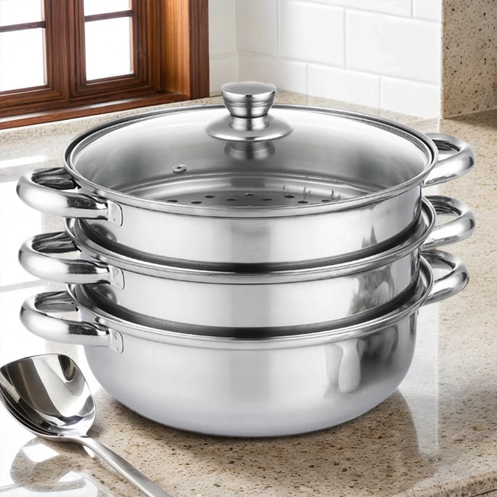 3 Tier Steamer Pot for Cooking Multipurpose Stainless Steel Food Steamer Steamer for Vegetable Dumpling Stock Sauce Food