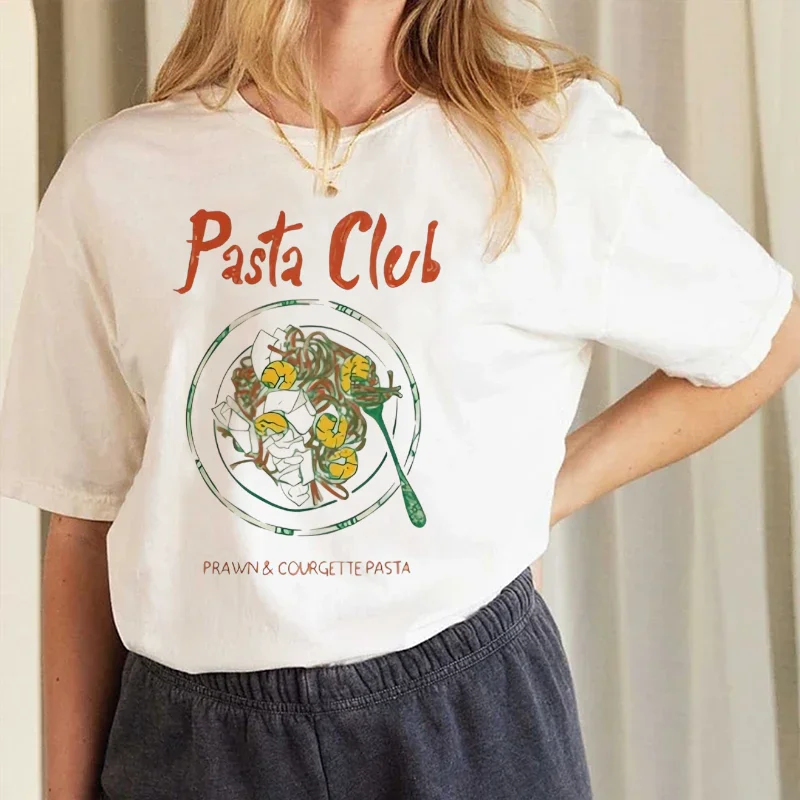 

Новая женская футболка с короткими рукавами Pasta, милая женская футболка с круглым вырезом, забавная мода с героями мультфильмов, обычный универсальный топ, повседневная летняя футболка