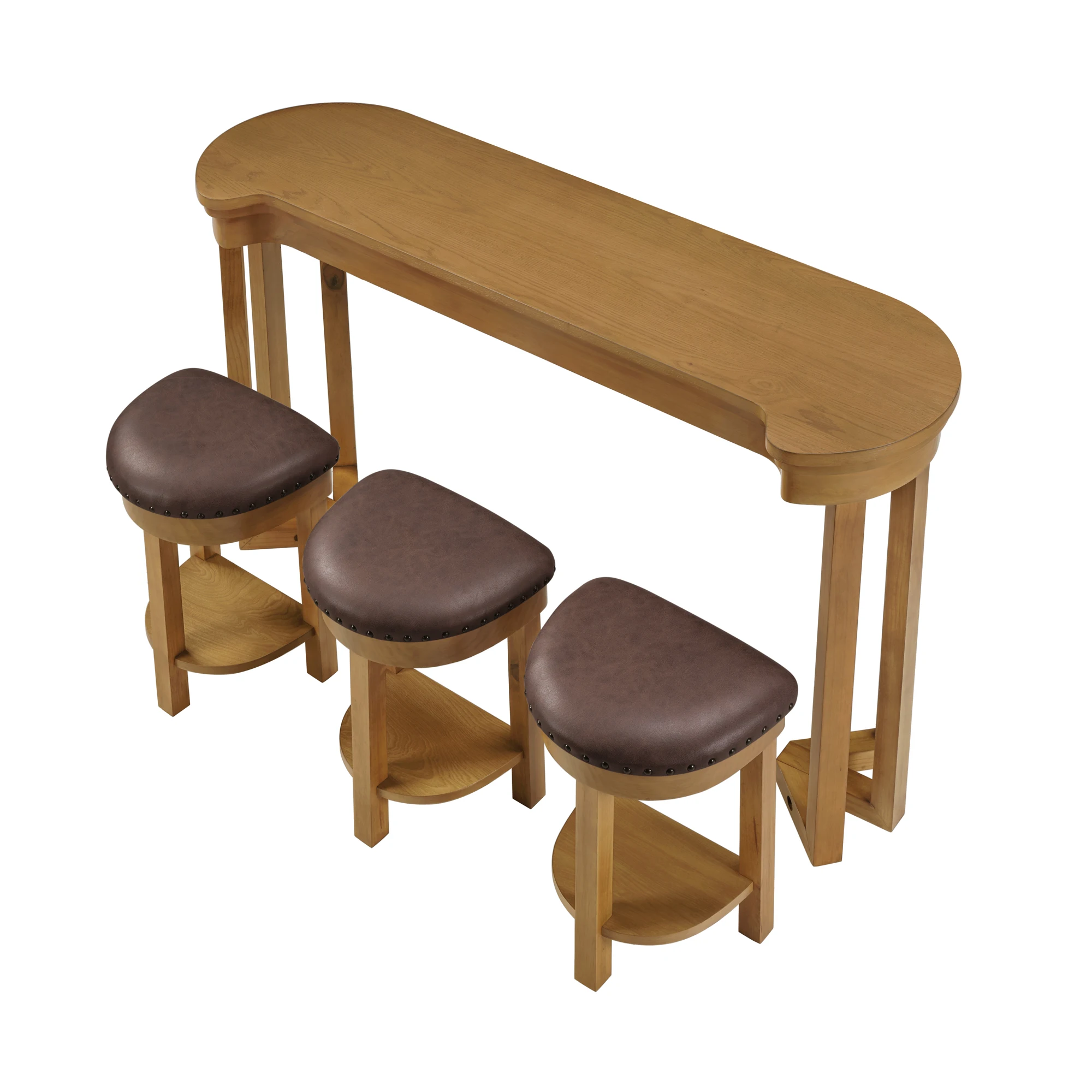 4 Piece Bar Table Set With 3 PU Upholstered Bar Stools Breakfast Table With 3 Padded Stools Solid Wood Counter Height