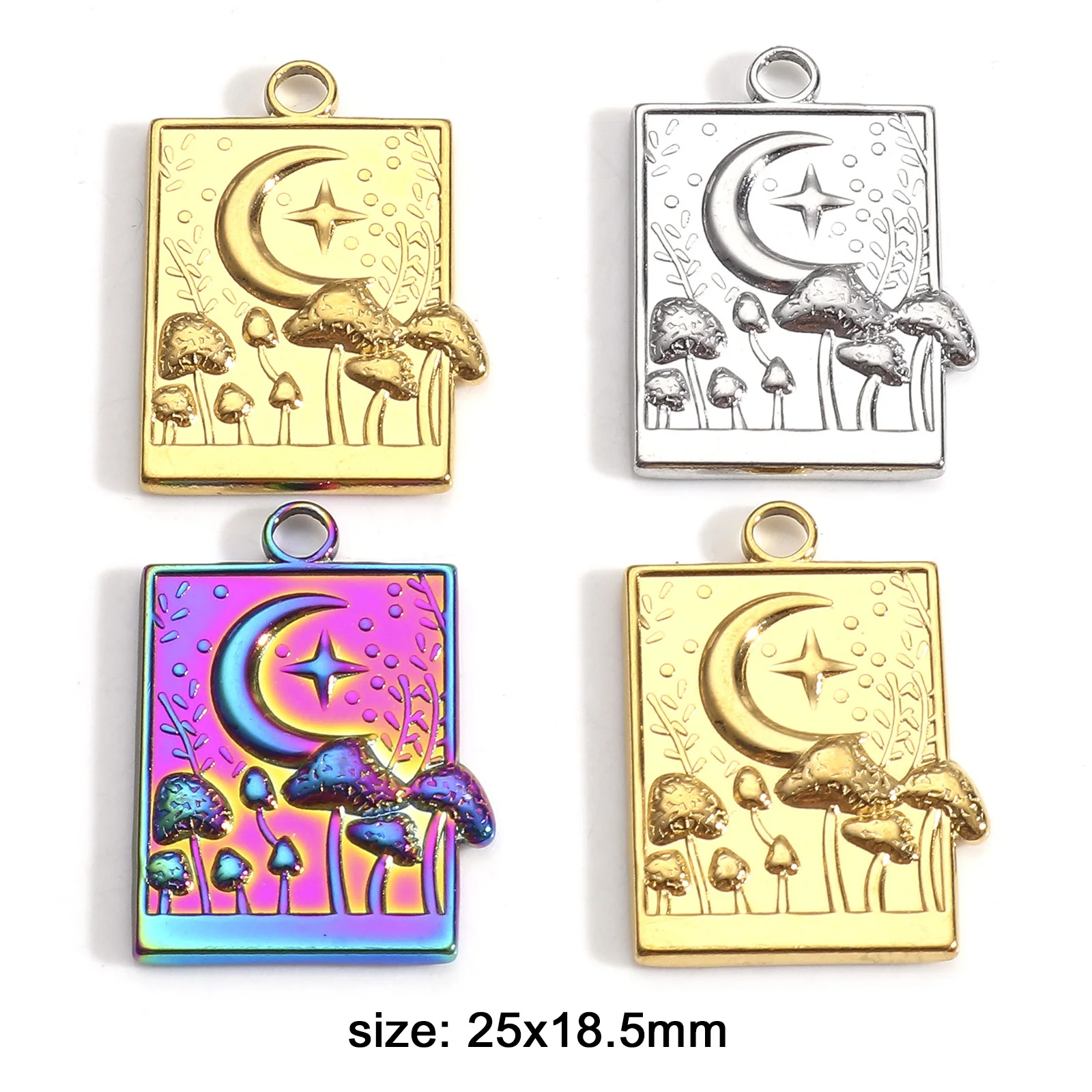 3PCs Stainless Steel Charms Multicolor Half Moon Mushroom Pattern Metal Pendants DIY Necklace Earrings Women Party Jewelry Gifts