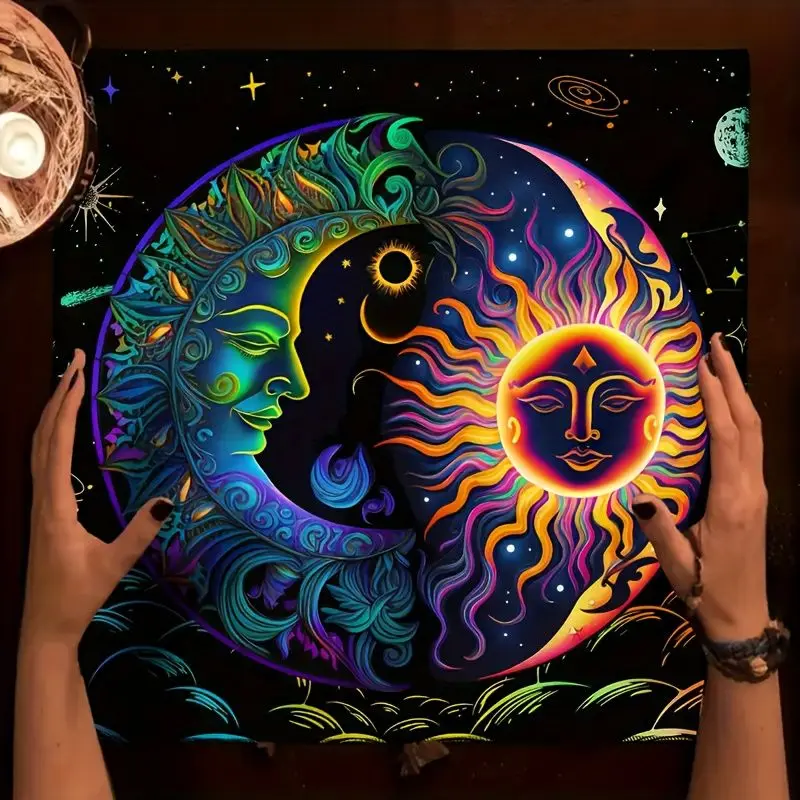 VIKAMA Galaxy Starry Sky Twelve Tarot Tablecloth, Mystical Divination Altar Cloth Ceremony for Spiritual Decor, Witchy