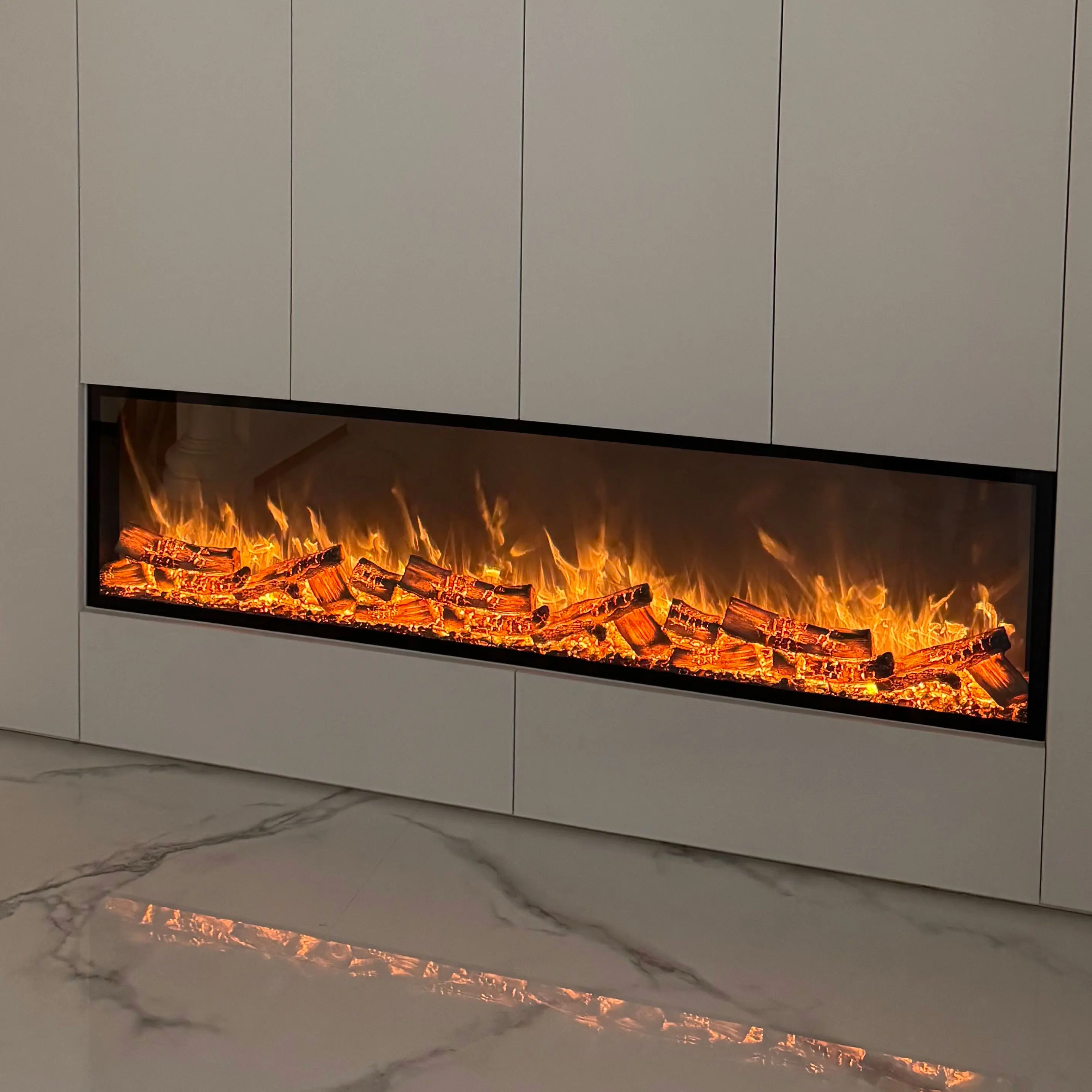 Chimenea Eléctrica de Doble Cara con Llama Simulada, Decoración de Estilo Europeo, Chimenea Empotrable Eléctrica