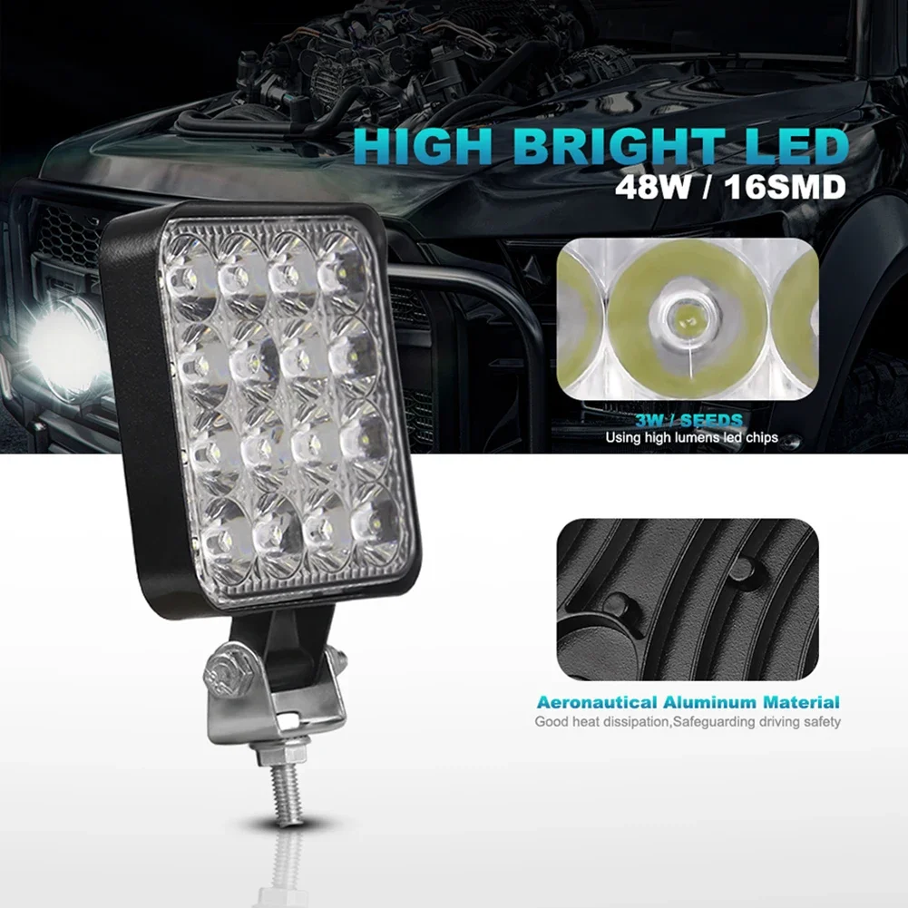 48W Car LED Bar Worklight MINI 16SMD Round Square Work Light 12V 24v Auto Light Fog Lamp off Road for ATV SUV Spotlight