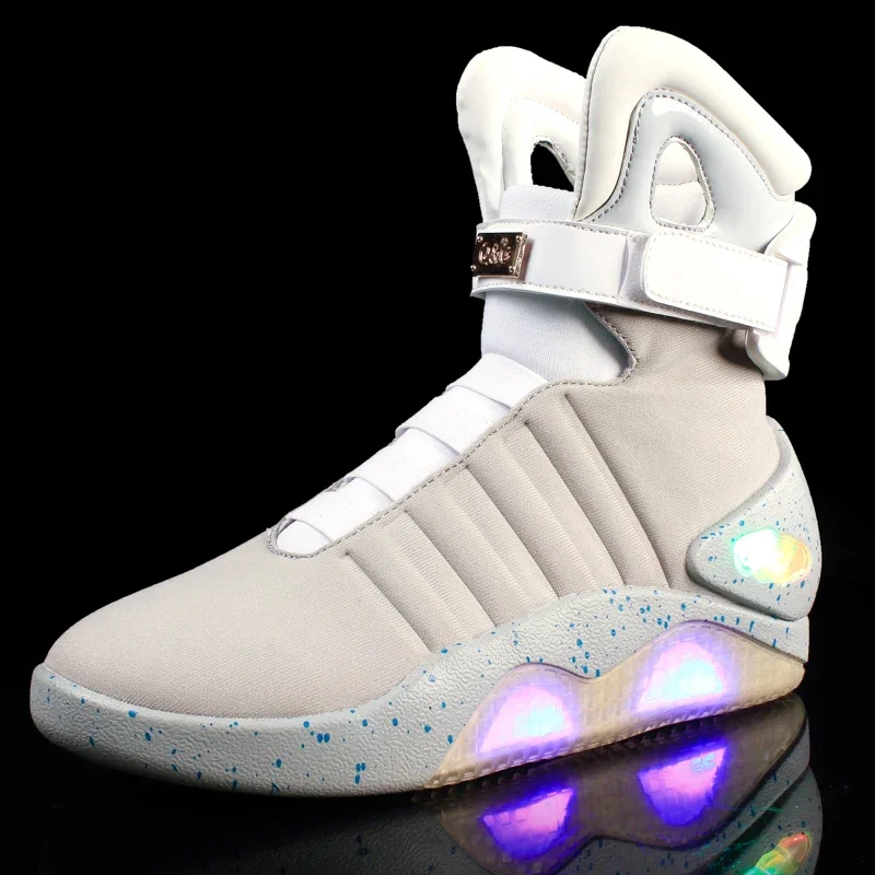 

Модные кроссовки со светодиодной подсветкой 1989 года, мужская обувь Air Shoes, воздушная обувь с зарядкой через USB, ботинки «Назад в будущее», размер 35-47
