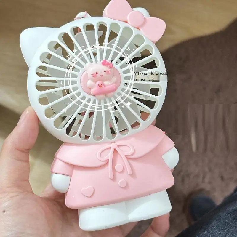 

Hot Sanrio Usb Charge Handheld Fan Hello Kitty Kawaii Anime Fashion Student Children Mute with Lights Portable Mini Fan Toy Gift