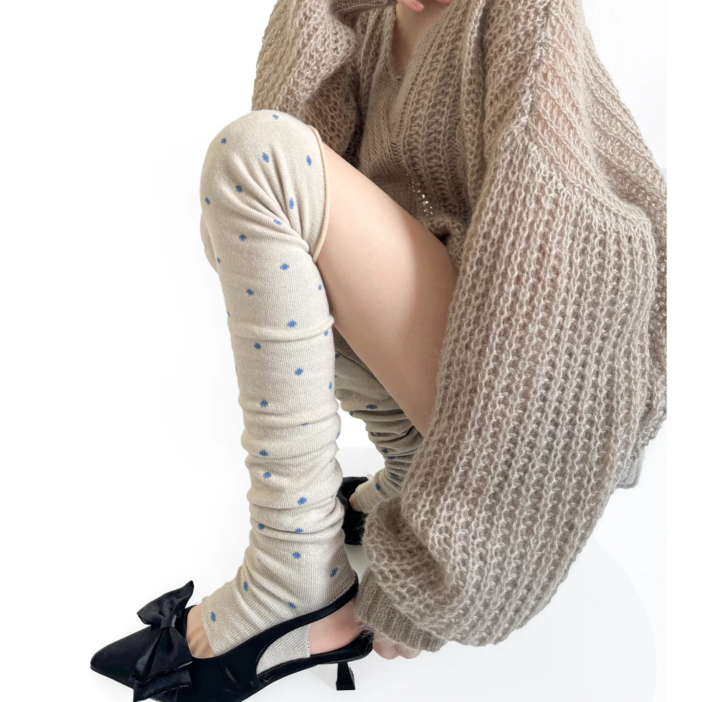 Polka Dot Jacquard Women Leg Warmers Contrasting Ballet Style Women Girls Over Knee Warm Knee Pads Simple Fashion Foot Covers