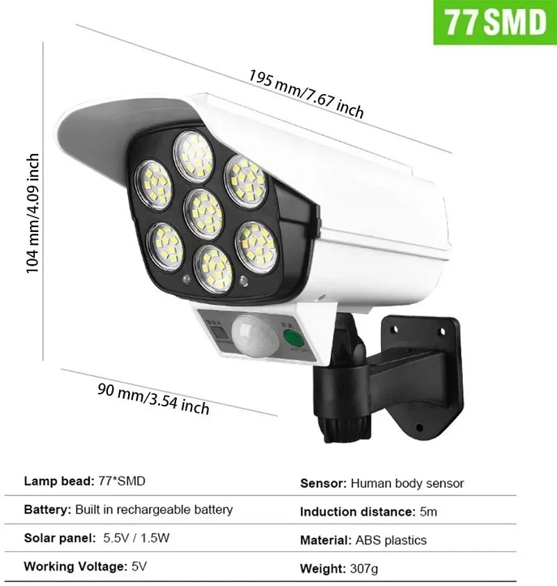 Imagem -05 - Lâmpada de Energia Solar Impermeável Simulação Anti-roubo Luz de Inundação da Câmera Sensor de Movimento Luzes ao ar Livre Ip66