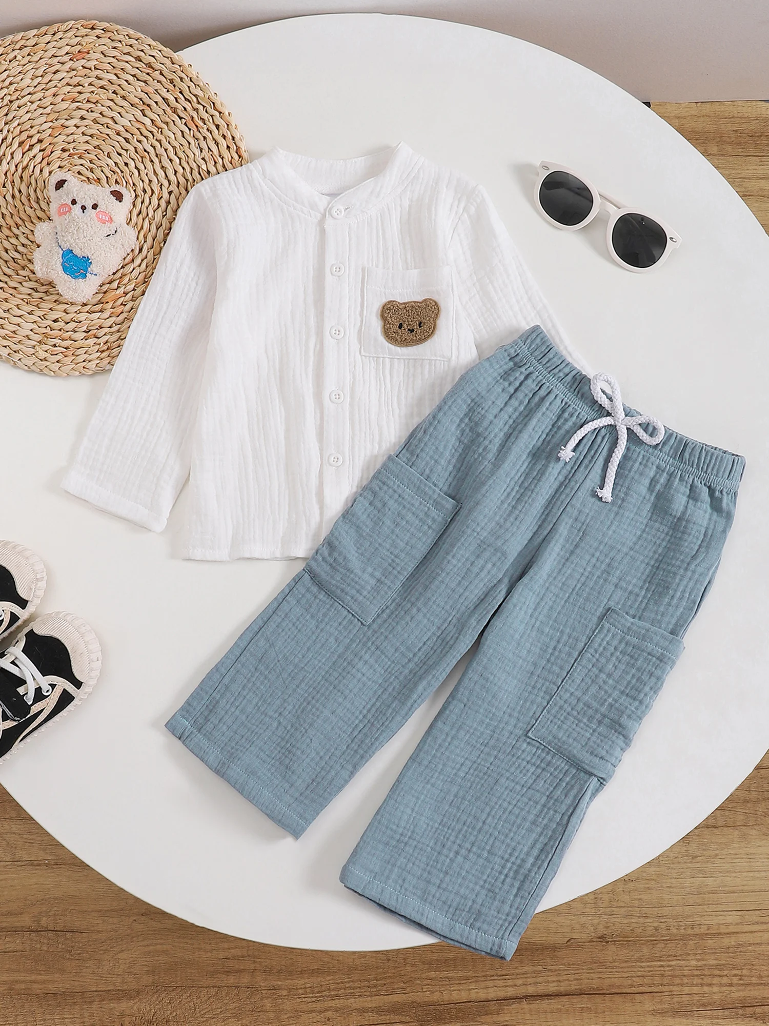 

Toddler Boy 2-Piece Winter Outfit Cozy Flannel Shirt Corduroy Pants Set Stylish Warm Clothing for Fall